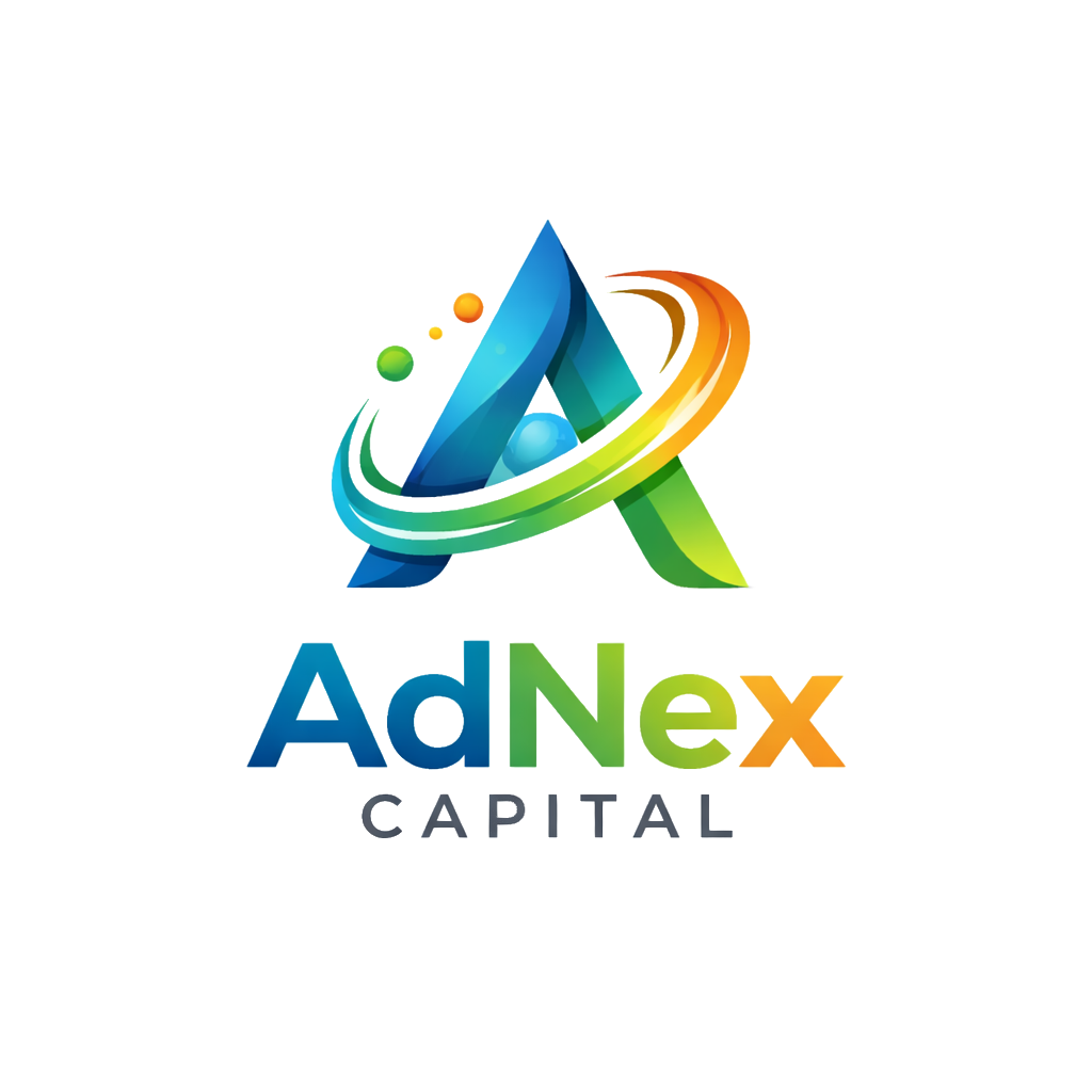 “AdNex Capital corporate DSA loan company logo with modern A symbol in blue, green and orange gradient”